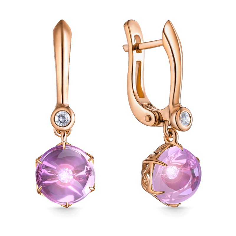 Серьги из красного золота с бриллиантом