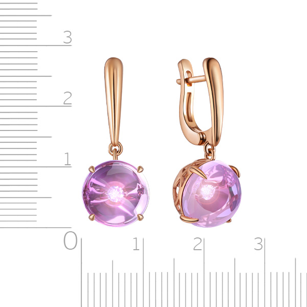 Серьги из красного золота с аметистом с аметистом и бриллиантом