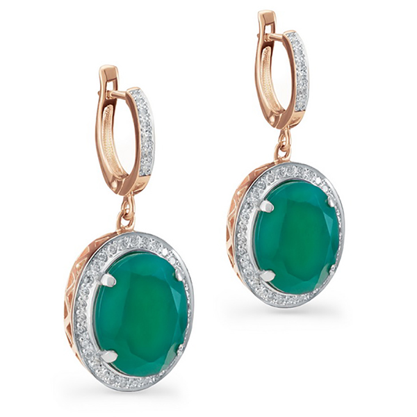 Серьги с английским замком из красного золота с ониксами, бриллиантами.jpg