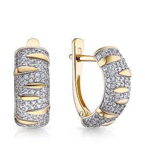 Серьги с английским замком из желтого золота с фианитом