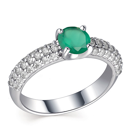 Кольцо из серебра с агатом, фианитами