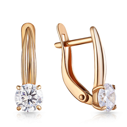 Серьги с английским замком из красного золота с фианитом