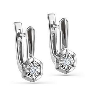 Серьги с английским замком из белого золота с бриллиантами