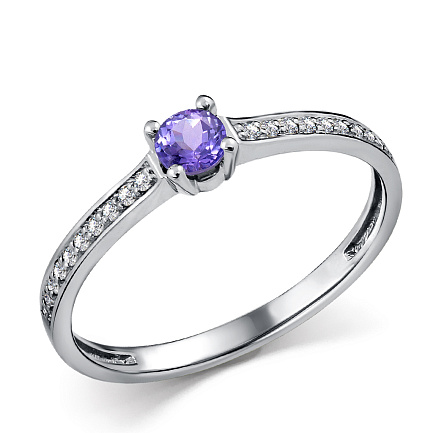 Кольцо из платины с бриллиантами, танзанитом