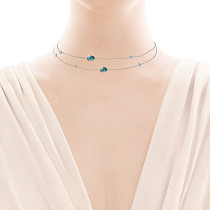 Колье из белого золота с топазом, фианитом, плетение якорное