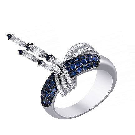 Кольцо из белого золота с бриллиантами, сапфирами