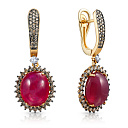 Серьги из желтого золота с бриллиантами, рубинами