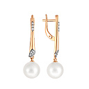 Серьги из красного золота с жемчугом, фианитом