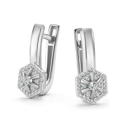 Серьги с английским замком из белого золота с бриллиантами