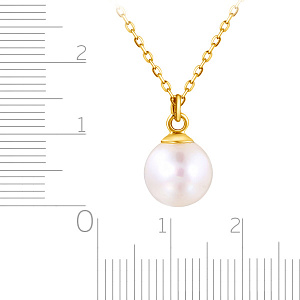 Колье из желтого золота с жемчугом, плетение якорное