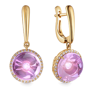 Серьги с английским замком из желтого золота с бриллиантами