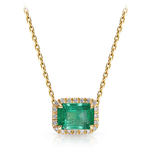 Колье из желтого золота с изумрудом, плетение якорное