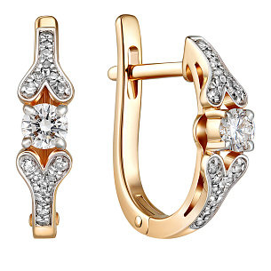 Серьги с английским замком из красного золота с бриллиантом