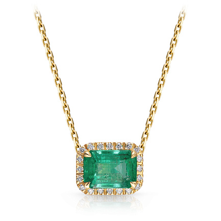 Колье из желтого золота с бриллиантами, изумрудом, плетение якорное