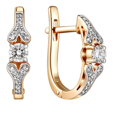 Серьги с английским замком из красного золота с бриллиантами