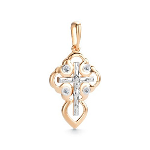 Крест из красного золота с бриллиантом