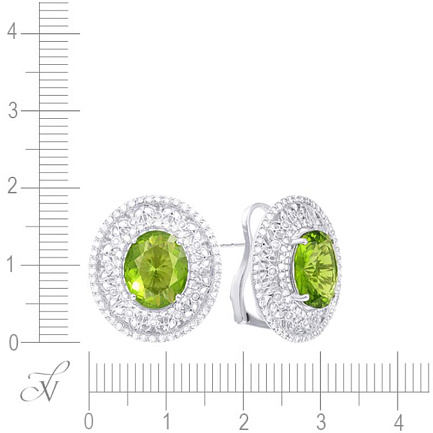 Серьги из белого золота с бриллиантами, молдавитами