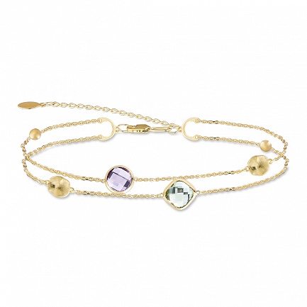 Браслет декоративный из желтого золота с аметистом