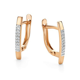 Серьги с английским замком из красного золота с бриллиантом