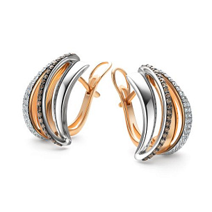 Серьги с английским замком из красного золота с бриллиантом