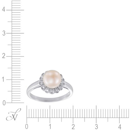 Кольцо из белого золота с бриллиантами, жемчугом