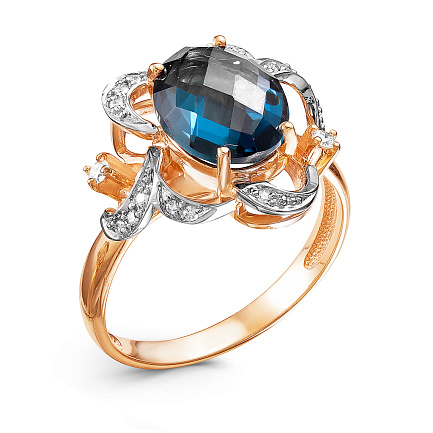 Кольцо из комбинированного золота с бриллиантами, топазом