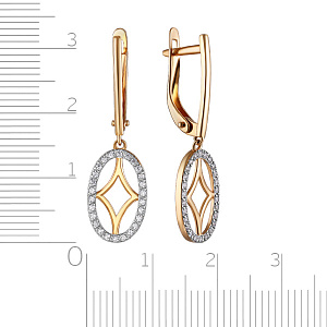 Серьги с английским замком из красного золота с фианитом