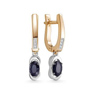 Серьги из красного золота с бриллиантами, сапфирами