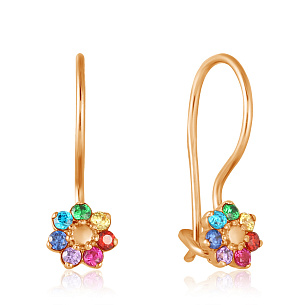 Серьги детские из красного золота с фианитом