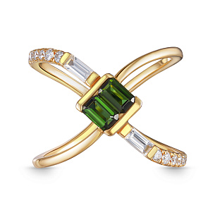 Кольцо из желтого золота с турмалинами, бриллиантами и сапфиром