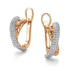 Серьги с английским замком из красного золота с бриллиантом