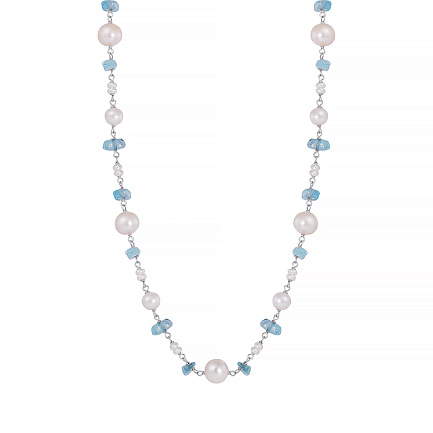 Колье из серебра с жемчугом, фианитом