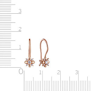 Серьги с французским замком из красного золота с фианитом