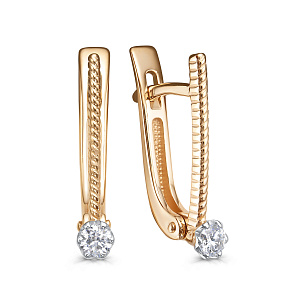 Серьги с английским замком из красного золота с бриллиантом