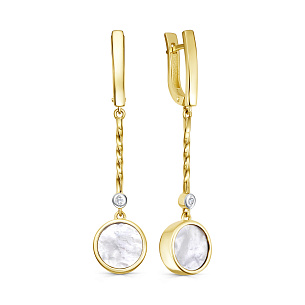 Серьги с английским замком из желтого золота с перламутром