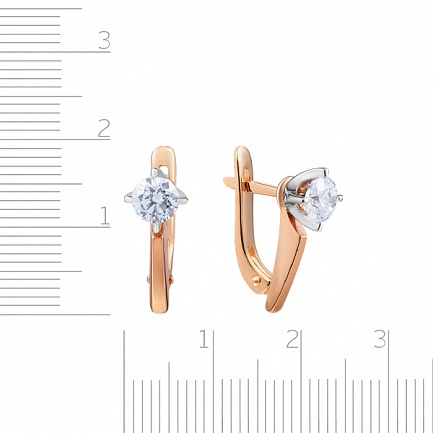 Серьги с английским замком из красного золота с фианитом