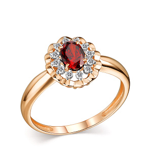 Кольцо из серебра с гранатом, фианитами