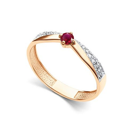 Кольцо из красного золота с бриллиантами, рубином