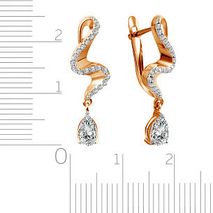 Серьги с английским замком из красного золота с фианитом, фианитом