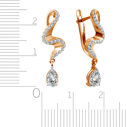 Серьги с английским замком из красного золота с фианитом