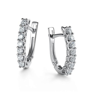 Серьги с английским замком из белого золота с бриллиантом