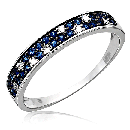 Кольцо из белого золота с бриллиантами, сапфирами