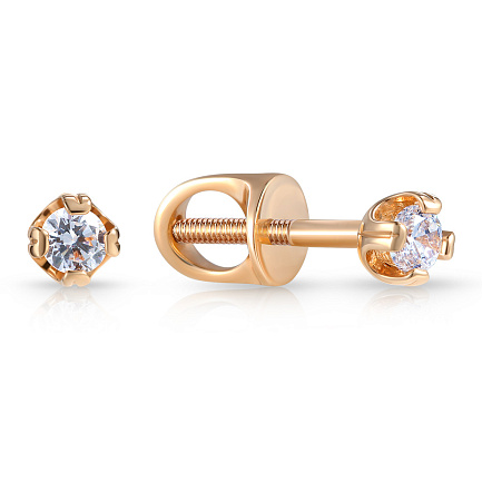 Пусеты из красного золота с фианитом