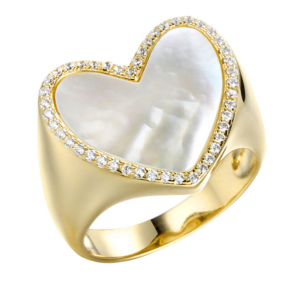 Кольцо из серебра с перламутром, фианитами