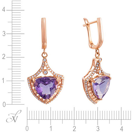 Серьги с английским замком из красного золота с бриллиантами