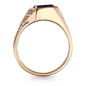 Кольцо из желтого золота с бриллиантами, кварцем