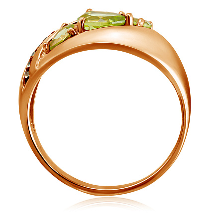 Кольцо из красного золота с фианитом, хризолитом