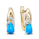 Серьги из желтого золота с бриллиантами, бирюзой