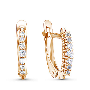 Серьги с английским замком из красного золота с фианитами