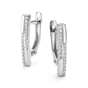 Серьги с английским замком из белого золота с бриллиантом